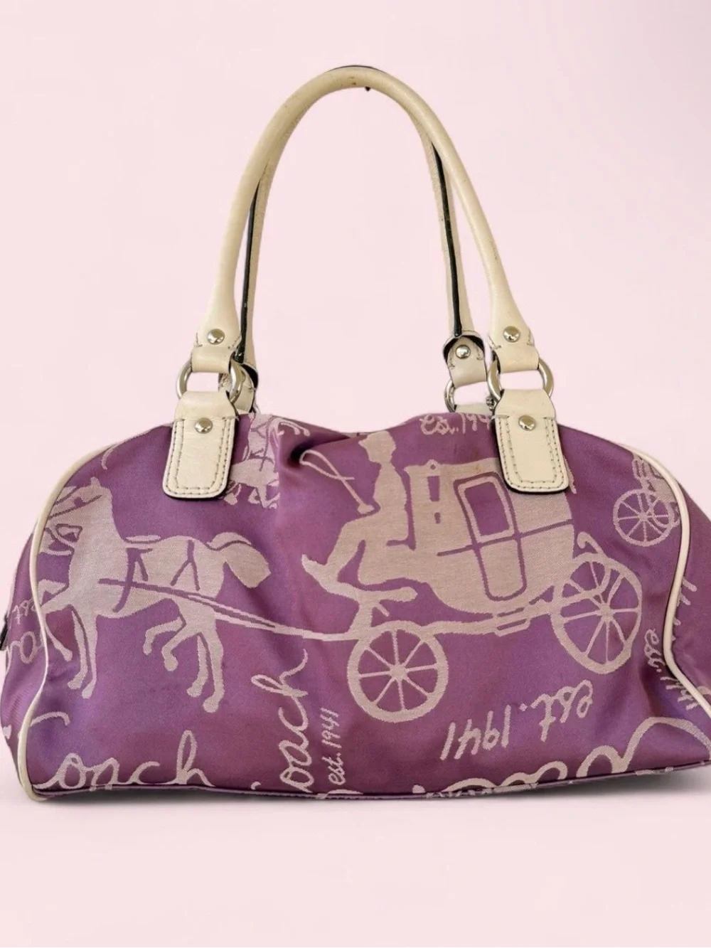 Coach Y2K Purple Carriage Print Satchel Shoulder Bag